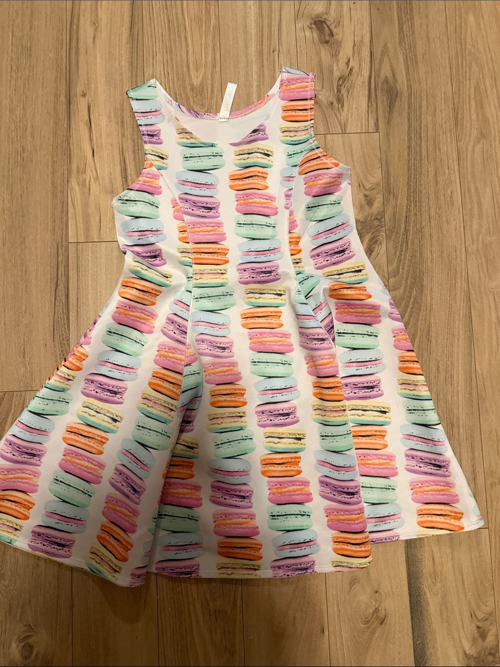 Girls' White Macaron Print Swing Dress